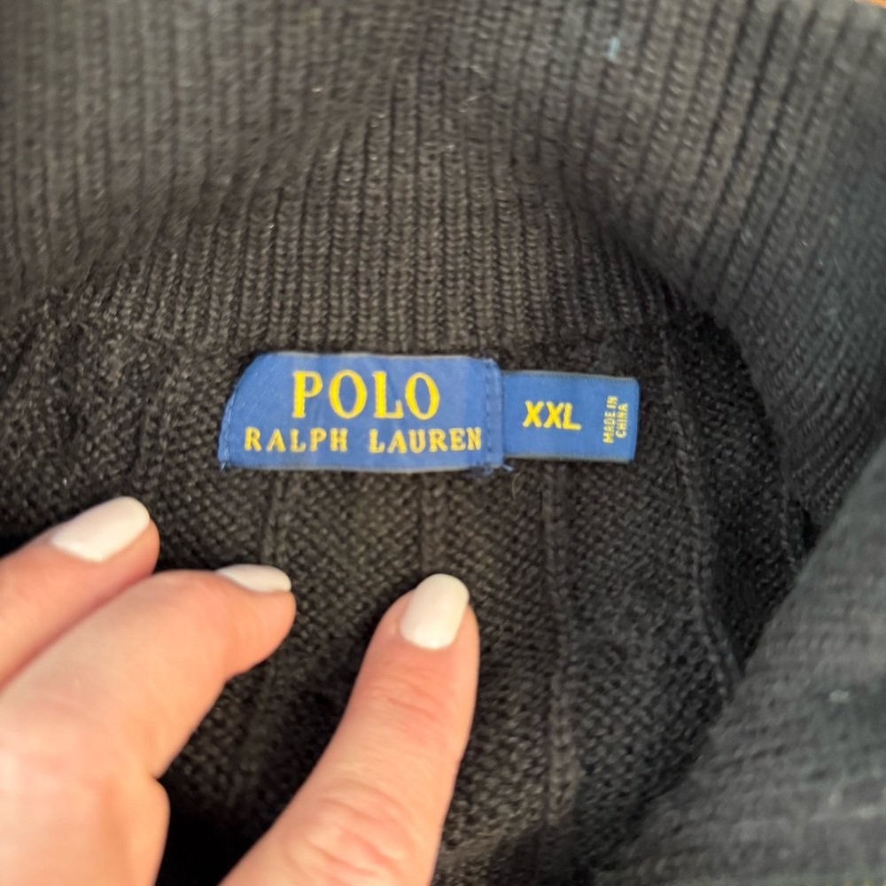 Polo Ralph Lauren Black Cable Knit 1/4 Zip Pullover Sweater Men’s XXL cotton - Picture 3 of 9